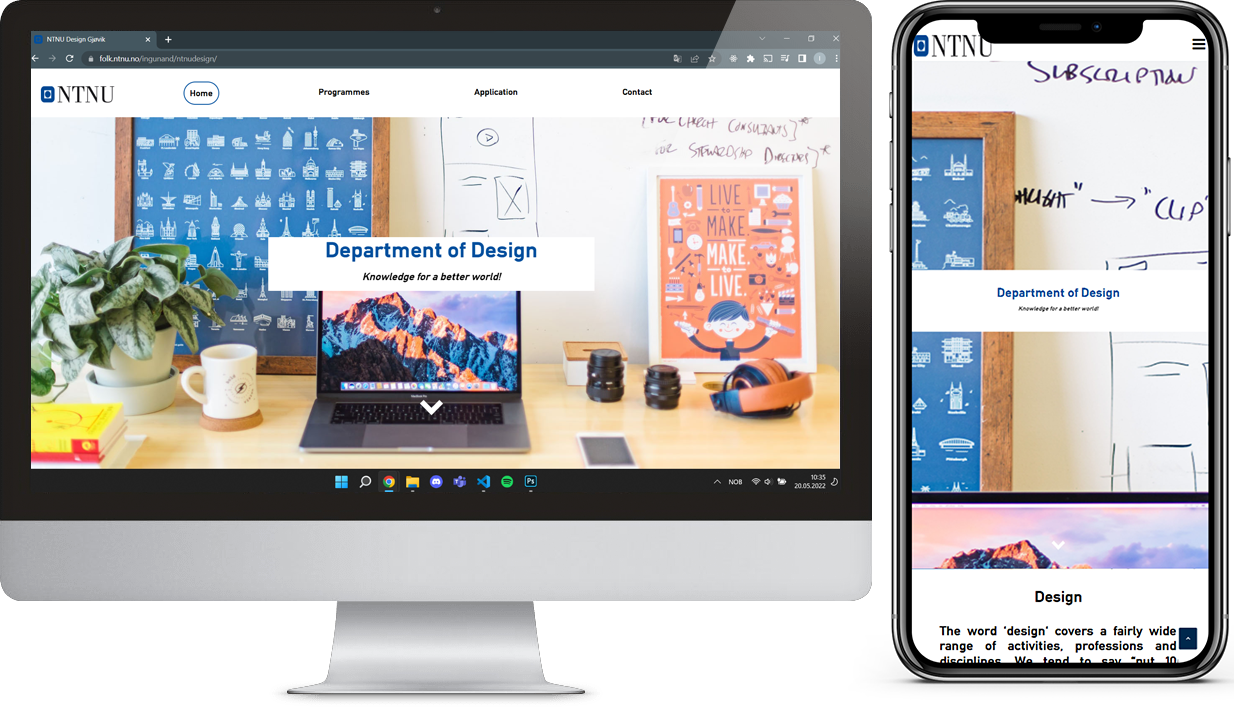 Screenshot of NTNU design webpage on pc and phone